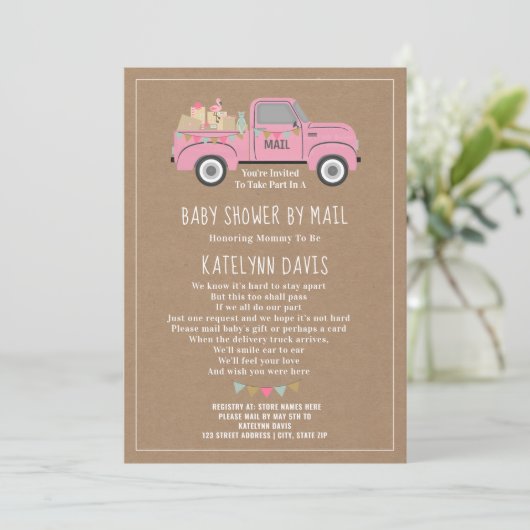Inspiriert Pink Truck Baby Dusche per Post Einladung (Stehend Vorderseite)