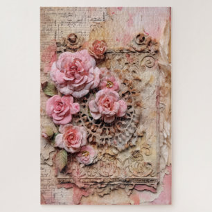Inspiriert schwere rosa Blumendekoupage Puzzle