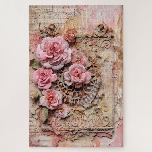 Inspiriert schwere rosa Blumendekoupage Puzzle (Vertikal)