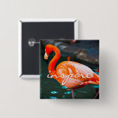 Inspiriert Script Rosa Flamingo Foto Modernes Stil Button (Vorne & Hinten)