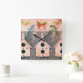 Inspiriert Vögel mit Vogelhäusern Quadratische Wanduhr (Zuhause)