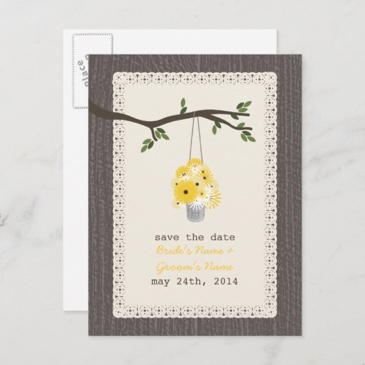 Inspiriert Wildblumen-Dose Save the Date Ankündigungspostkarte (Vorne/Hinten)