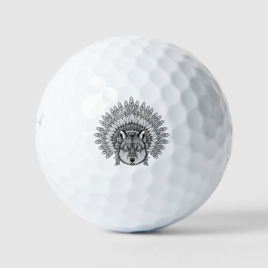 Inspiriert Wolf im Featherkriegsbonnet Golfball (Vorderseite)