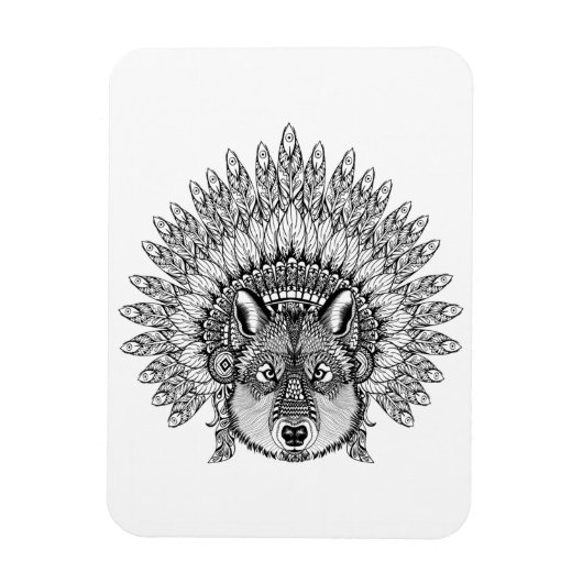 Inspiriert Wolf im Featherkriegsbonnet Magnet (Vertikal)