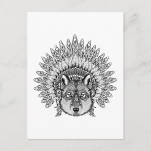 Inspiriert Wolf im Featherkriegsbonnet Postkarte