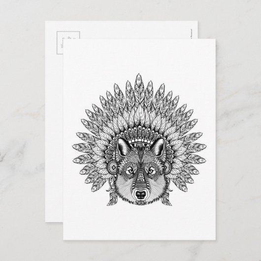 Inspiriert Wolf im Featherkriegsbonnet Postkarte (Vorne/Hinten)