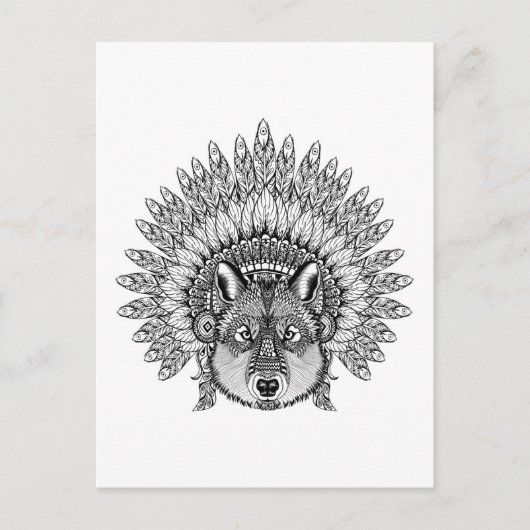 Inspiriert Wolf im Featherkriegsbonnet Postkarte (Vorderseite)