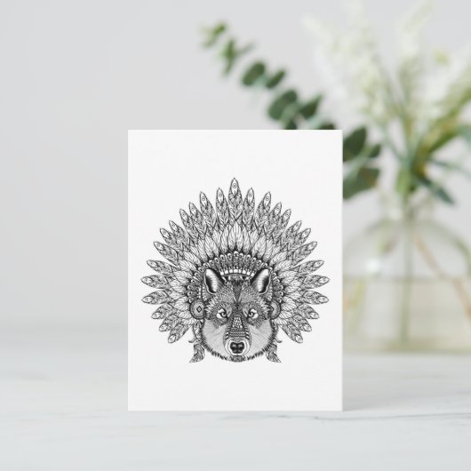 Inspiriert Wolf im Featherkriegsbonnet Postkarte (Stehend Vorderseite)