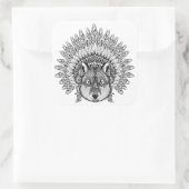 Inspiriert Wolf im Featherkriegsbonnet Quadratischer Aufkleber (Tasche)