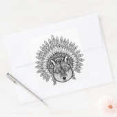 Inspiriert Wolf im Featherkriegsbonnet Quadratischer Aufkleber (Umschlag)