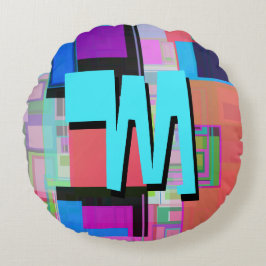 inspirierte Farbgeometrische Monogramm der 90er Ja Rundes Kissen