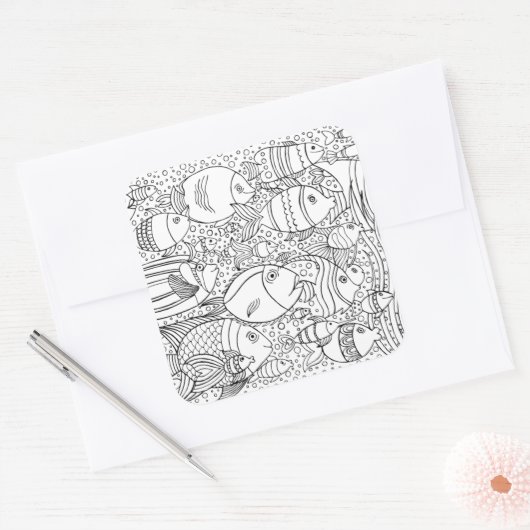 Inspirierte Fischschule Quadratischer Aufkleber (Umschlag)