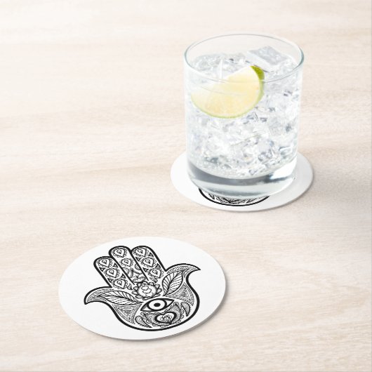 Inspirierte Hamsa Hand Runder Pappuntersetzer (Vor Ort)