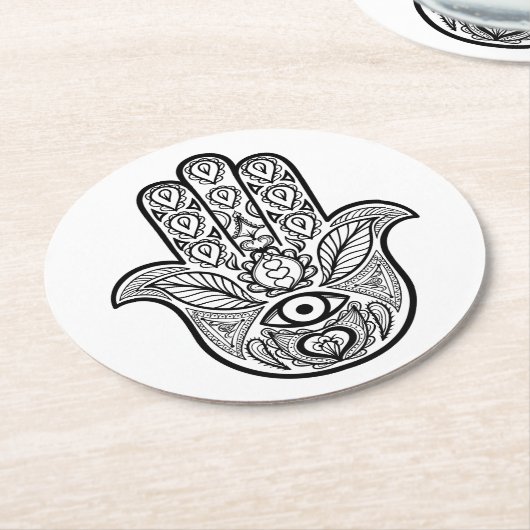 Inspirierte Hamsa Hand Runder Pappuntersetzer (Angewinkelt)