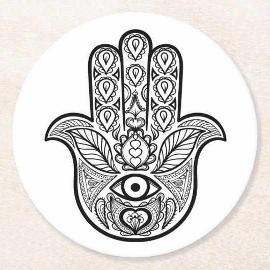 Inspirierte Hamsa Hand Runder Pappuntersetzer (Vorderseite)