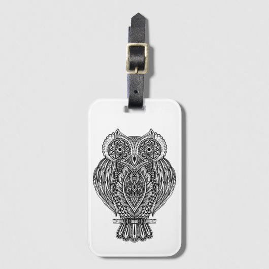 Inspirierte Hand gezeichnete verzierte Eule Gepäckanhänger (Vorderseite Vertikal)