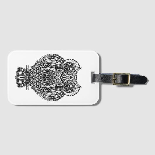 Inspirierte Hand gezeichnete verzierte Eule Gepäckanhänger (Vorderseite (Horizontal))