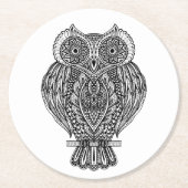 Inspirierte Hand gezeichnete verzierte Eule Runder Pappuntersetzer (Vorderseite)