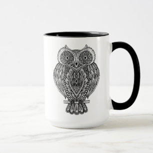 Inspirierte Hand gezeichnete verzierte Eule Tasse
