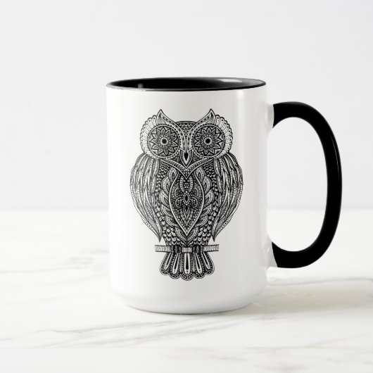 Inspirierte Hand gezeichnete verzierte Eule Tasse (Rechts)
