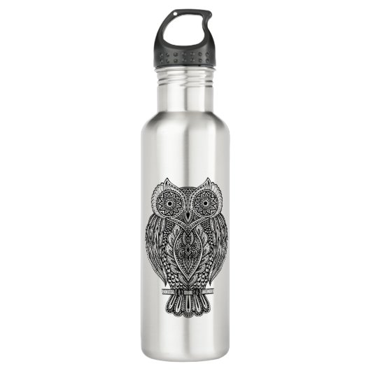Inspirierte Hand gezeichnete verzierte Eule Trinkflasche (Vorderseite)