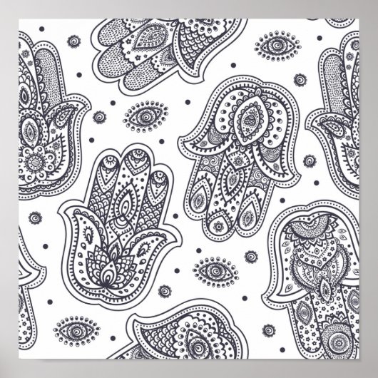Inspirierte Handzeichnung Hamsa 2 Poster (Vorne)
