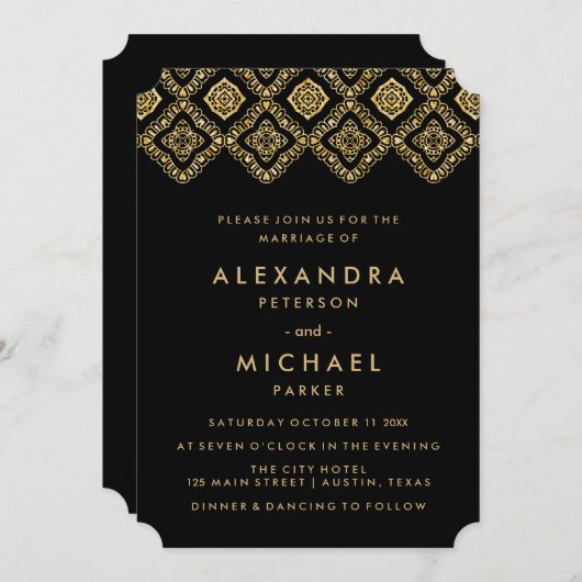 Inspirierte Hochzeit in Glam Black und Gold Easter Einladung (Vorne/Hinten)