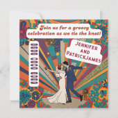 inspirierte Hochzeitsfeier im Retro-Stil der 70er Einladung (Vorderseite)