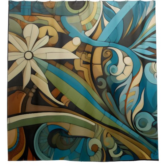 Inspirierte kubanische Art-Déco-Abstrakt Duschvorhang (Vorderseite)