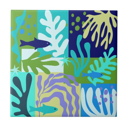 Inspirierte Ocean Life Paper Cutouts Aqua Fliese (Vorderseite)