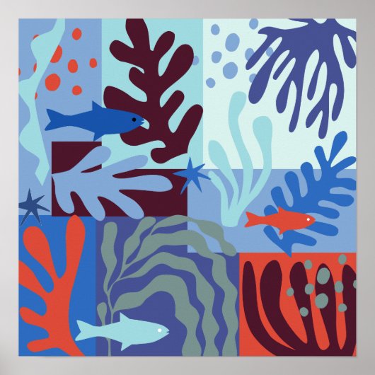 Inspirierte Ocean Life Paper Cutouts Blau Poster (Vorne)