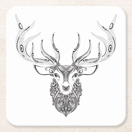Inspirierte Rotwild-gehörnter Kopf Rechteckiger Pappuntersetzer (Vorderseite)
