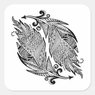 Inspirierte Skizze der Federn Quadratischer Aufkleber