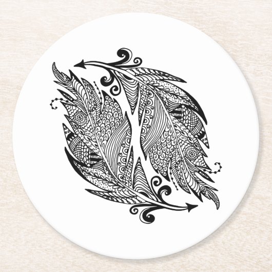 Inspirierte Skizze der Federn Runder Pappuntersetzer (Vorderseite)