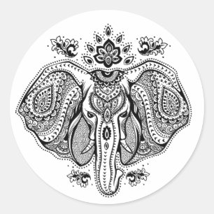Inspirierter indischer Elefant im Vintage-Stil Runder Aufkleber