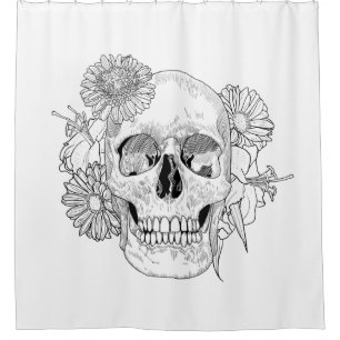 Inspirierter Schädel und Blumen Duschvorhang
