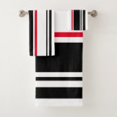 inspirierter Schwarzer Streifen mit rotem Akzent Badhandtuch Set (Insitu)