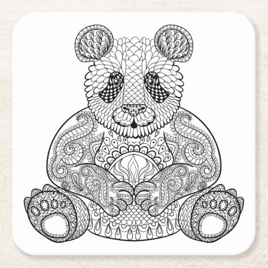 Inspirierter Stammes- Panda Rechteckiger Pappuntersetzer (Vorderseite)