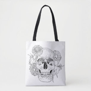 Inspirierter Totenkopf und Blumen 2 Tasche