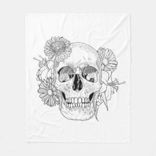 Inspirierter Totenkopf und Blumen Fleecedecke