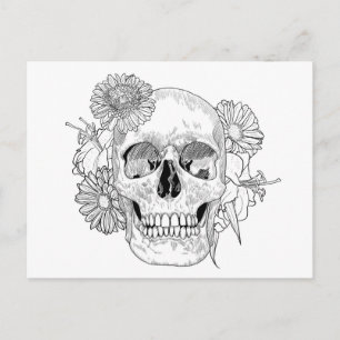 Inspirierter Totenkopf und Blumen Postkarte