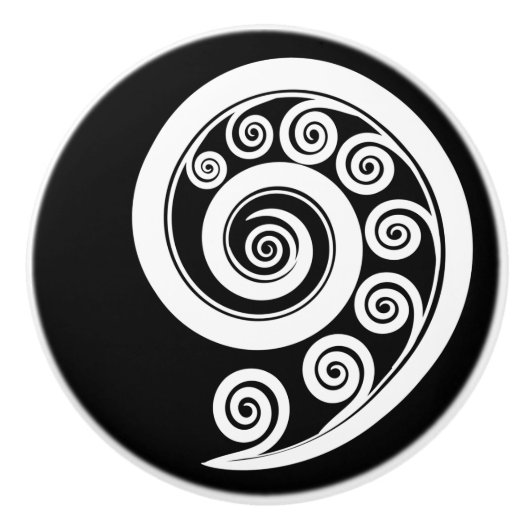 Inspirierter weißer schwarzer Botanischer Heckfuß Keramikknauf (Vorderseite)