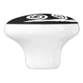 Inspirierter weißer schwarzer Botanischer Heckfuß Keramikknauf (Seitenansicht)