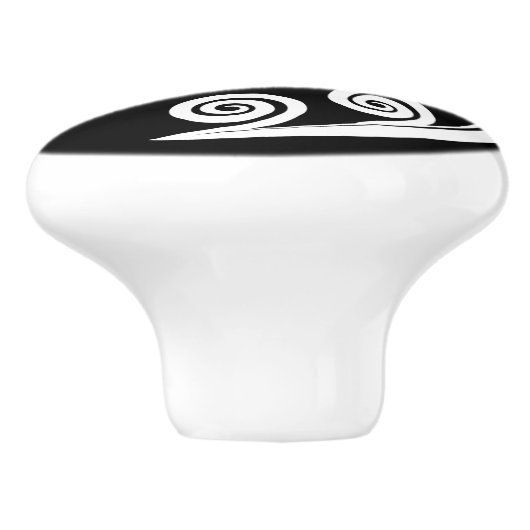 Inspirierter weißer schwarzer Botanischer Heckfuß Keramikknauf (Seitenansicht)