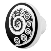 Inspirierter weißer schwarzer Botanischer Heckfuß Keramikknauf (Rechts)