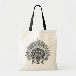 Inspirierter Wolf in gefiederter Kriegs-Haube Tragetasche
