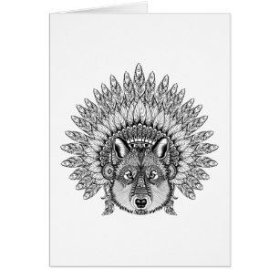 Inspirierter Wolf in mit Federn versehener