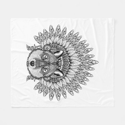 Inspirierter Wolf in mit Federn versehener Fleecedecke (Vorderseite (Horizontal))