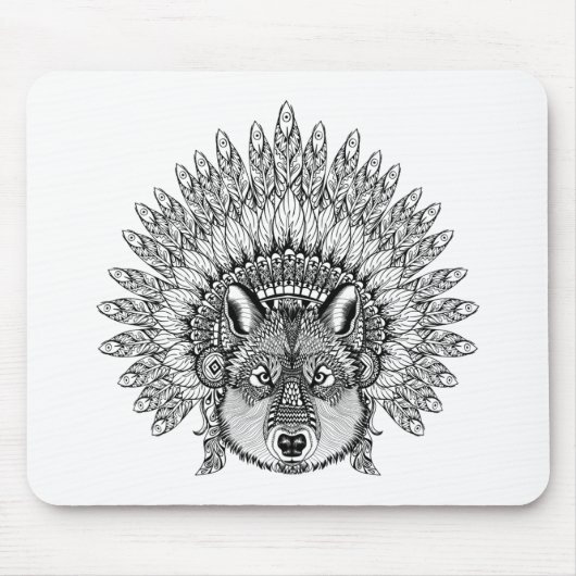 Inspirierter Wolf in mit Federn versehener Mousepad (Vorne)