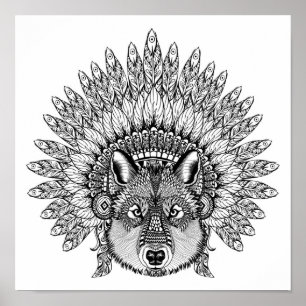 Inspirierter Wolf in mit Federn versehener Poster
